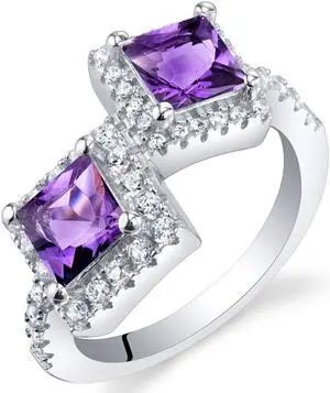Oravo Amethyst Sterling Silver Princess Cut Two-Stone Ring