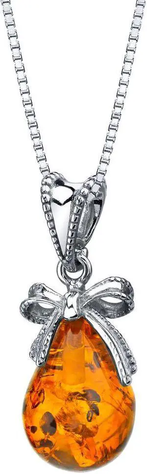 Baltic Amber Sterling Silver Bow Pendant Necklace