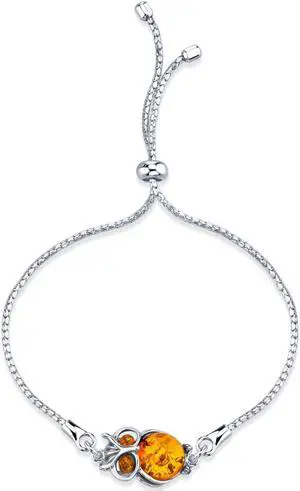 Baltic Amber Owl Sterling Silver Bolo Adjustable Bracelet