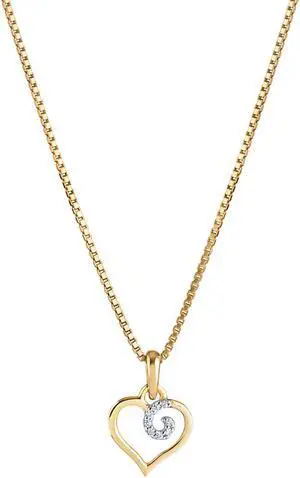 14k Yellow Gold Diamond Accent Dainty Heart Pendant with 18-inch Chain