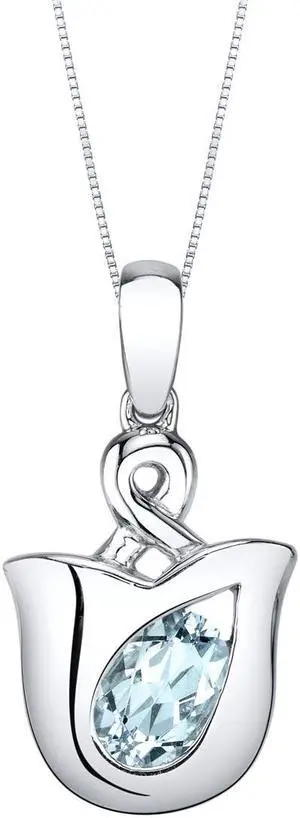 Aquamarine Sterling Silver Tulip Pendant Necklace