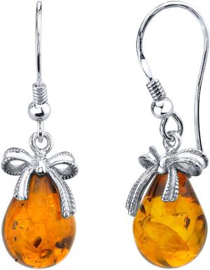 Baltic Amber Sterling Silver Bow Drop Earrings