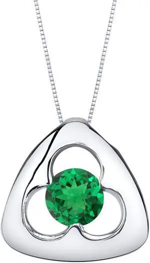 Simulated Emerald Sterling Silver Trinity Knot Pendant Necklace