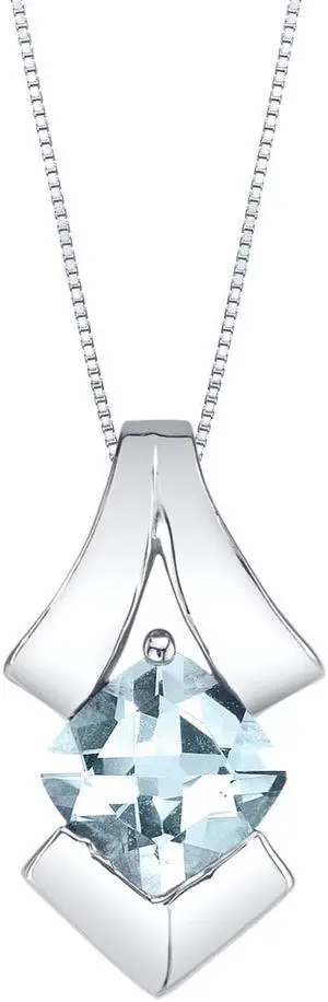 Aquamarine Sterling Silver Pagoda Pendant Necklace