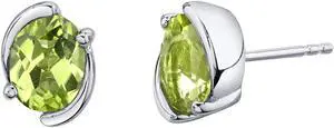 Peridot Sterling Silver Bezel Stud Earrings 2.50 Carats Total