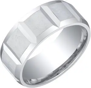 Mens Sterling Silver Delta Wedding Ring Band in Brushed Satin 8mm Comfort Fit Size 11