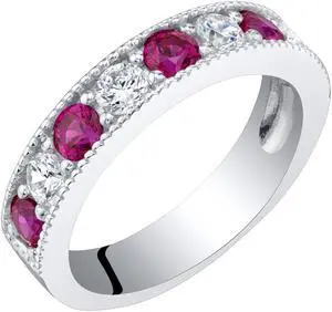Sterling Silver Created Ruby Milgrain Half Eternity Ring Band