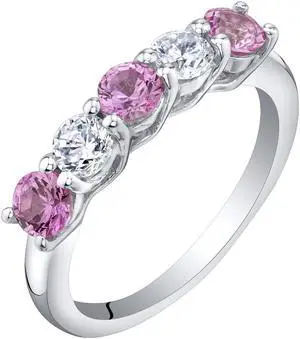 Sterling Silver Created Pink Sapphire Five-Stone Trellis Ring Band