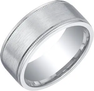 Mens Classic Sterling Silver Wedding Ring Band in Milgrain Brushed Matte 8mm Comfort Fit Size 13.5