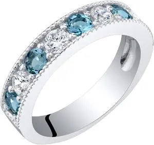 Sterling Silver London Blue Topaz Milgrain Half Eternity Ring Band