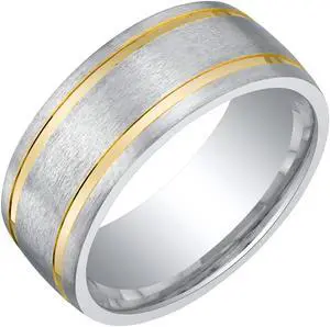 Mens Two-Tone Sterling Silver Wedding Ring Band in Brushed Matte 8mm Comfort Fit Size 12.5