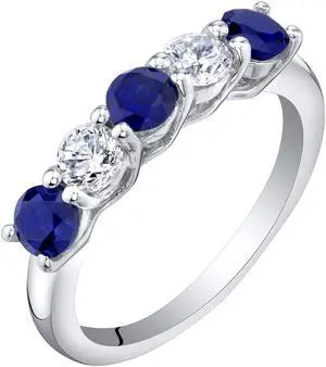 Sterling Silver Created Blue Sapphire Five-Stone Trellis Ring Band