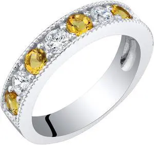 Sterling Silver Citrine Milgrain Half Eternity Ring Band