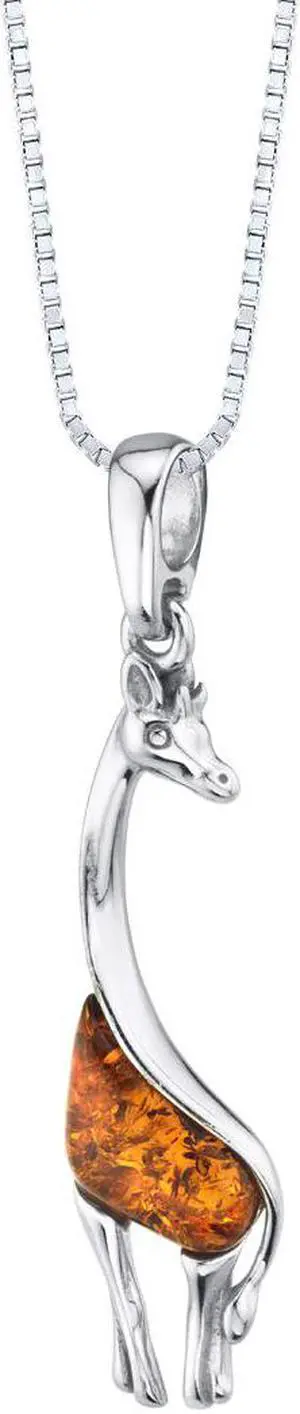 Baltic Amber Sterling Silver Giraffe Pendant Necklace Cognac Color