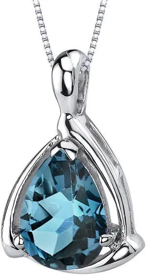 London Blue Topaz Pendant Sterling Silver Pear Shape 2.00 cts