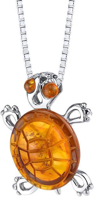 Baltic Amber Turtle Pendant Necklace Sterling Silver Cognac Color