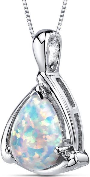 Created Opal Pendant Necklace Sterling Silver Pear Shape 1.50 cts