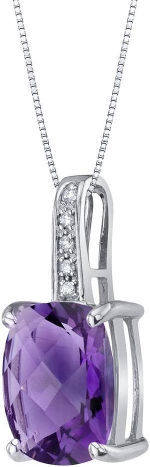 14k White Gold Genuine Amethyst and Diamond Cushion Cut Cosmo Pendant 2.50 Carats