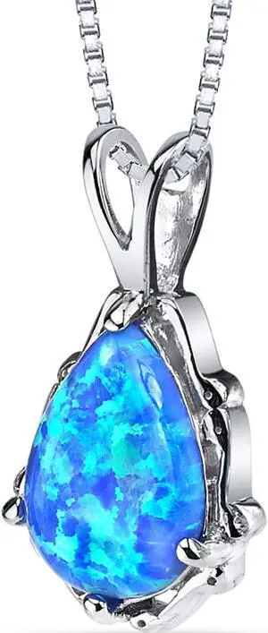 Created Blue Opal Stala Pendant Necklace Sterling Silver 1.00 Carat