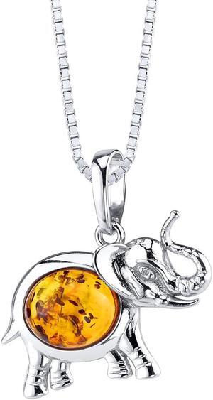 Baltic Amber Elephant Pendant Necklace Sterling Silver Cognac Color