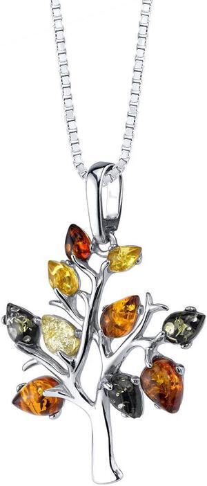 Baltic Amber Tree of Life Pendant Necklace Sterling Silver Multiple Colors