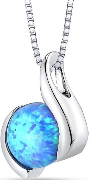Created Powder Blue Opal Iris Pendant Necklace Sterling Silver 1.50 cts