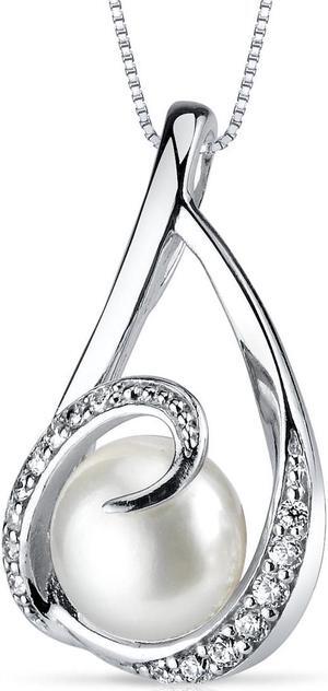 Elegant Swirl 8.0mm Freshwater Cultured Pearl Pendant Necklace Sterling Silver