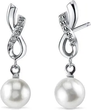 Dangling Ribbon 6.5mm Freshwater Cultured Pearl Earrings in Sterling Silver