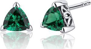 1.50 Carats Simulated Emerald Trillion Cut V Prong Stud Earrings Sterling Silver