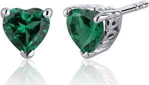 1.50 Carats Simulated Emerald Heart Shape Stud Earrings Sterling Silver