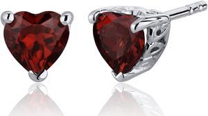 2.00 Carats Garnet Heart Shape Stud Earrings in Sterling Silver