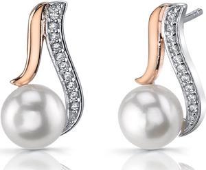 7.5Mm Freshwater Cultured White Pearl Rose Gold Tone Sterling Silver Earrings