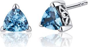 Swiss Blue Topaz Trillion Stud Earrings Sterling Silver 1.50 Carats