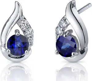 1.50 Carats Created Blue Sapphire Round Cut Cz Accent Earrings in Sterling Silver