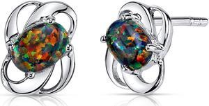 Created Black Opal Earrings Sterling Silver Oval Shape 1.50 Carats