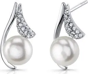 Sterling Silver 7.5mm Freshwater Cultured White Pearl Moonflower Earrings