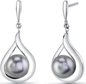 Sterling Silver 8.0mm Freshwater Cultured Grey Pearl Earrings