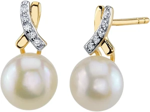 14K Yellow Gold Freshwater Pearl Infinity Solitaire Stud Earrings 14K Yellow Gold Freshwater Pearl Infinity Solitaire Stud Earrings