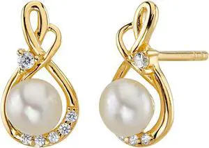 14K Yellow Gold Freshwater Pearl Infinity Swirl Stud Earrings