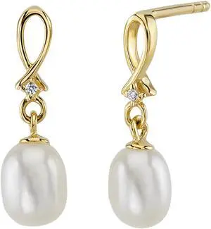 14K Yellow Gold Freshwater Pearl Infinity Swirl Drop Earrings