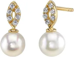 14K Yellow Gold Freshwater Pearl Bow Design Stud Earrings