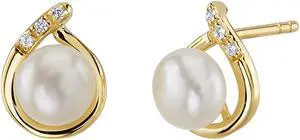 14K Yellow Gold Freshwater Pearl Round Button Shape Stud Earrings