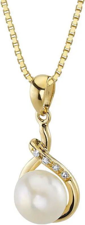 14K Yellow Gold Freshwater Pearl Infinity Drop Pendant Necklace