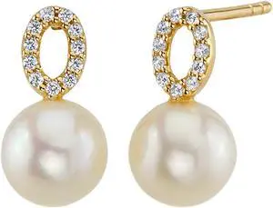 14K Yellow Gold Freshwater Pearl Open Solitaire Stud Earrings