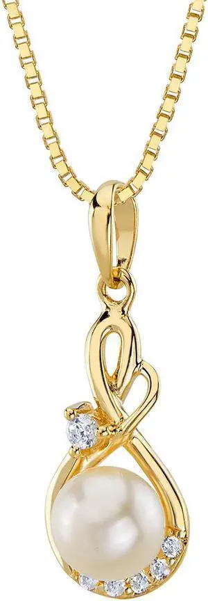 14K Yellow Gold Freshwater Pearl Infinity Swirl Pendant Necklace