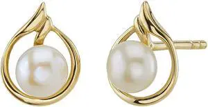 14K Yellow Gold Freshwater Pearl Round Button Shape Teardrop Earrings