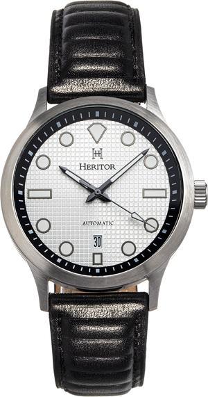 Heritor Automatic Bradford Leather-Band Watch W/Date - Silver & Black