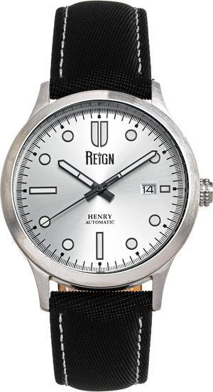 Reign Henry Automatic Canvas-Overlaid Leather-Band Watch W/Date - Silver
