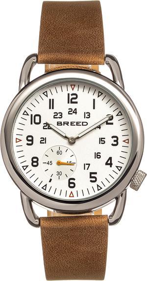 Breed Regulator Leather-Band Watch W/Second Sub-Dial - Tan/White