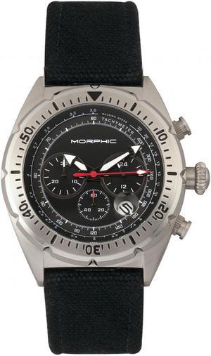 Morphic M53 Series Chronograph Fiber-Weaved Leather-Band Watch W/Date - Silver/Black